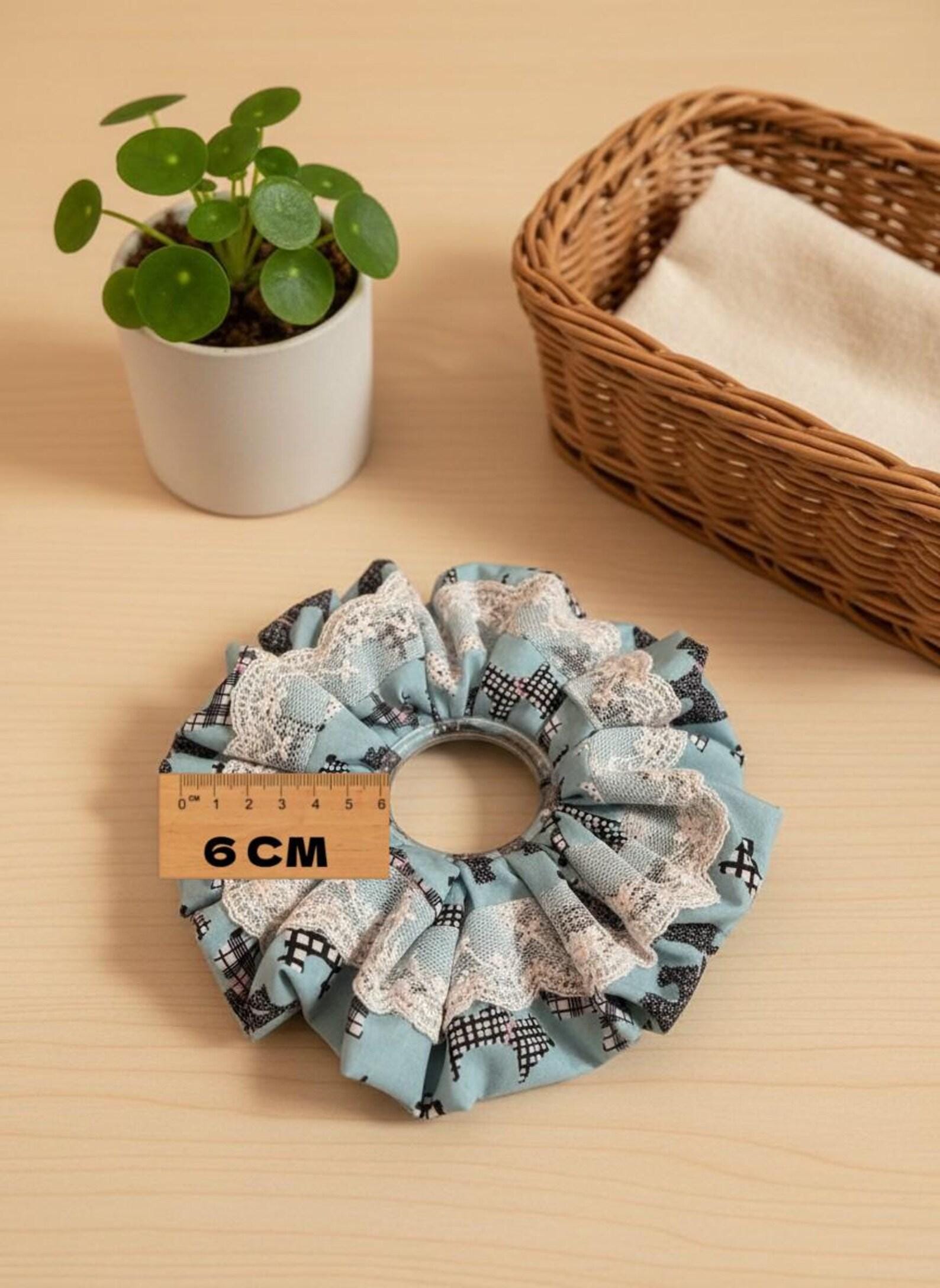Handmade Scottie Dog Pattern With Lace Scrunchies | Scrunchie Hair Tie | Cotton Polyester Hairband | Animal Pattern Scrunchies