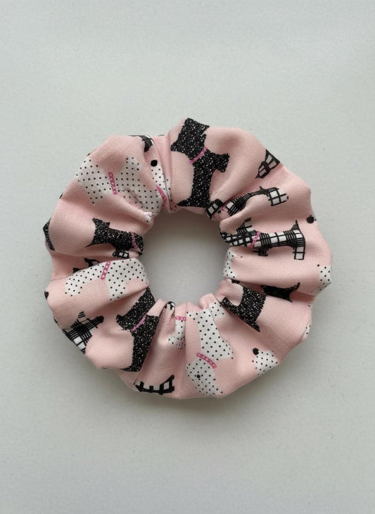 Handmade Scottie Dog Pattern With Lace Scrunchies | Scrunchie Hair Tie | Cotton Polyester Hairband | Animal Pattern Scrunchies