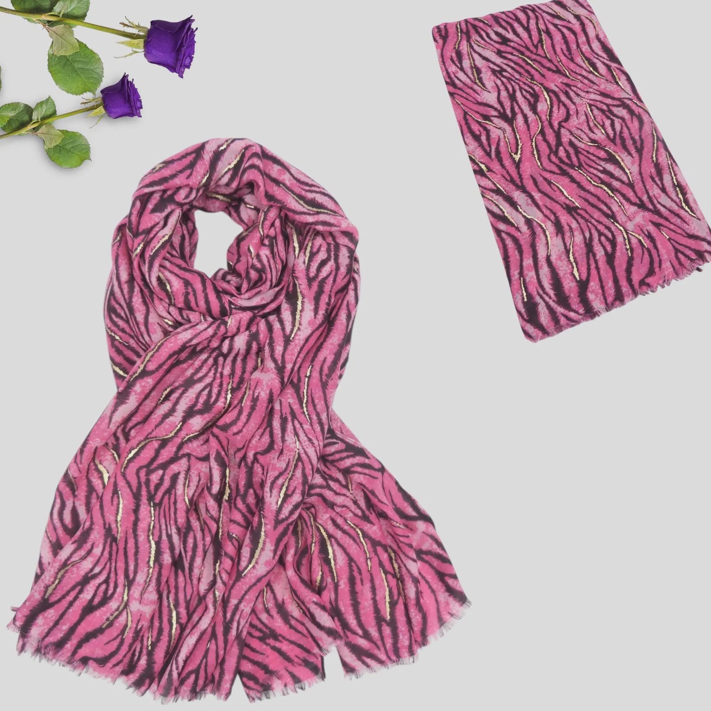 Lightweight Rose Gold outline Zebra Strip Print Soft Scarf Comes with a gift bag