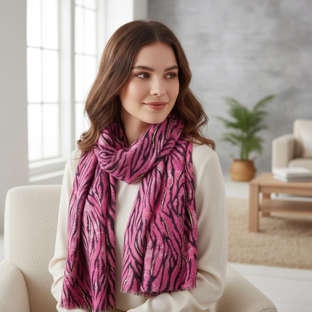 Lightweight Rose Gold outline Zebra Strip Print Soft Scarf Comes with a gift bag