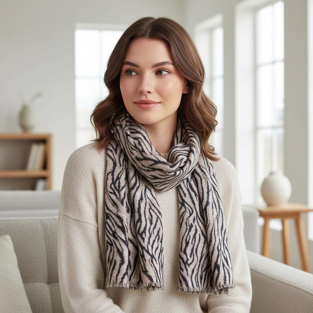 Lightweight Rose Gold outline Zebra Strip Print Soft Scarf Comes with a gift bag