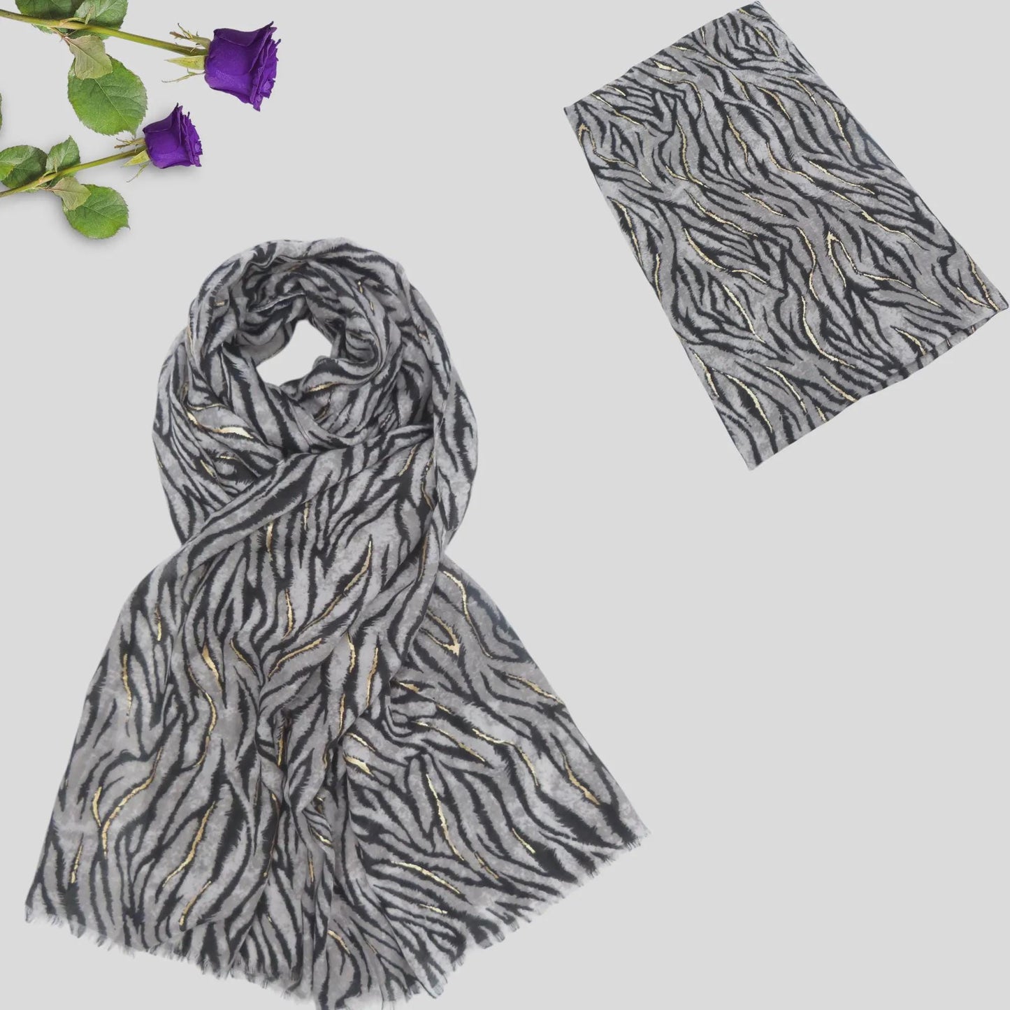 Lightweight Rose Gold outline Zebra Strip Print Soft Scarf Comes with a gift bag