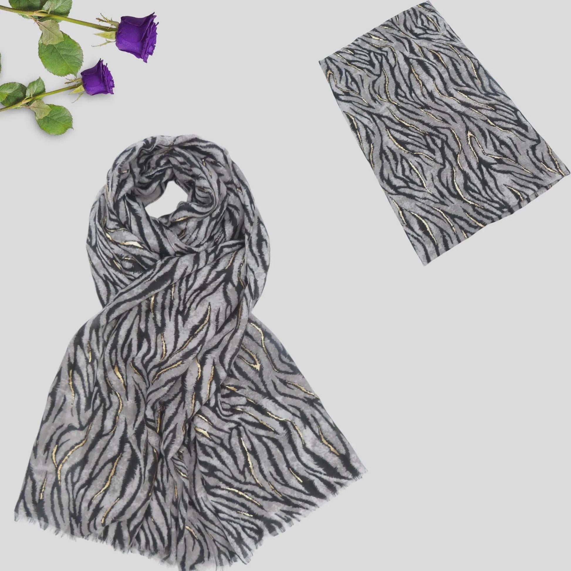 Lightweight Rose Gold outline Zebra Strip Print Soft Scarf Comes with a gift bag