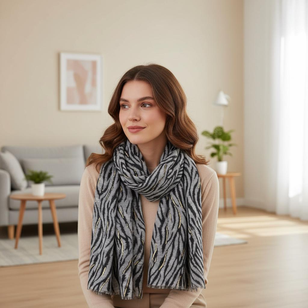 Lightweight Rose Gold outline Zebra Strip Print Soft Scarf Comes with a gift bag