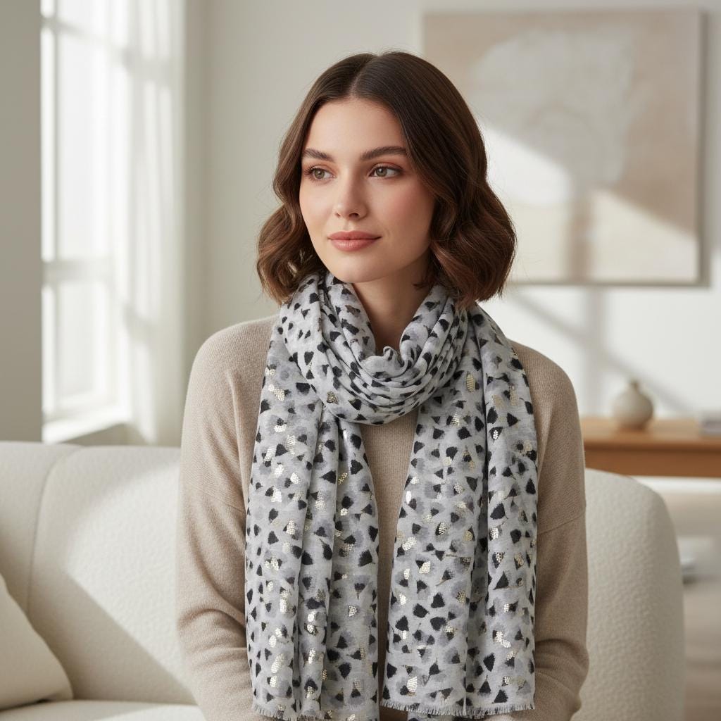 Lightweight Super soft Glitter Leaf Print Scarf Comes with a gift bag