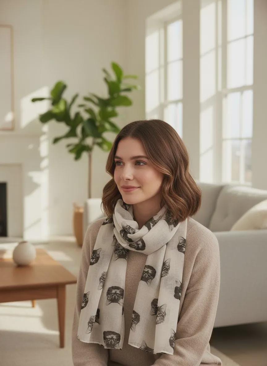 Cat Print Lightweight Shawl Wrap Scarf All Seasons Scarves For Cat Lovers Comes with a gift bag