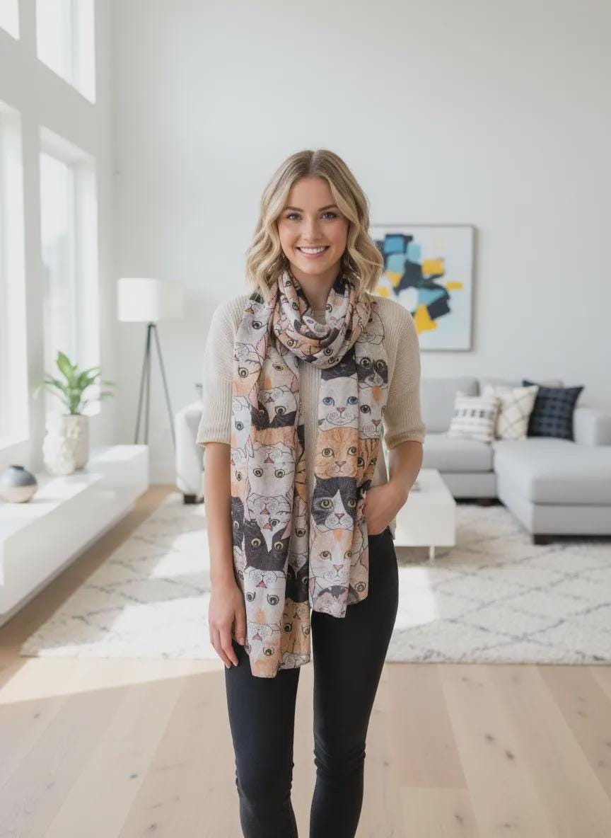 Cat Print Scarf - All Seasons Wrap For Cat Lovers