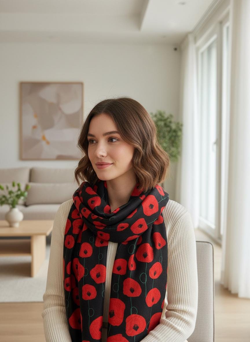 New Poppy Flower Print Lightweight Large Scarf Comes with a gift bag