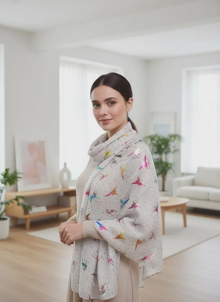 Lightweight Glitter Rose Gold Tone Foil Print Fairy Scarf Comes with a gift bag