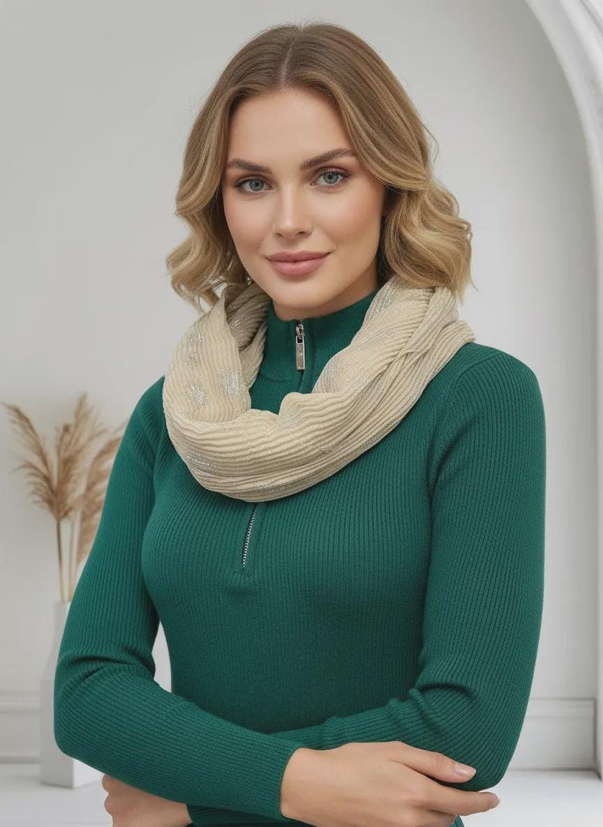 Pleated Glitter Dandelion Snood | Blue Mint or White Loop Scarf Comes with a gift bag