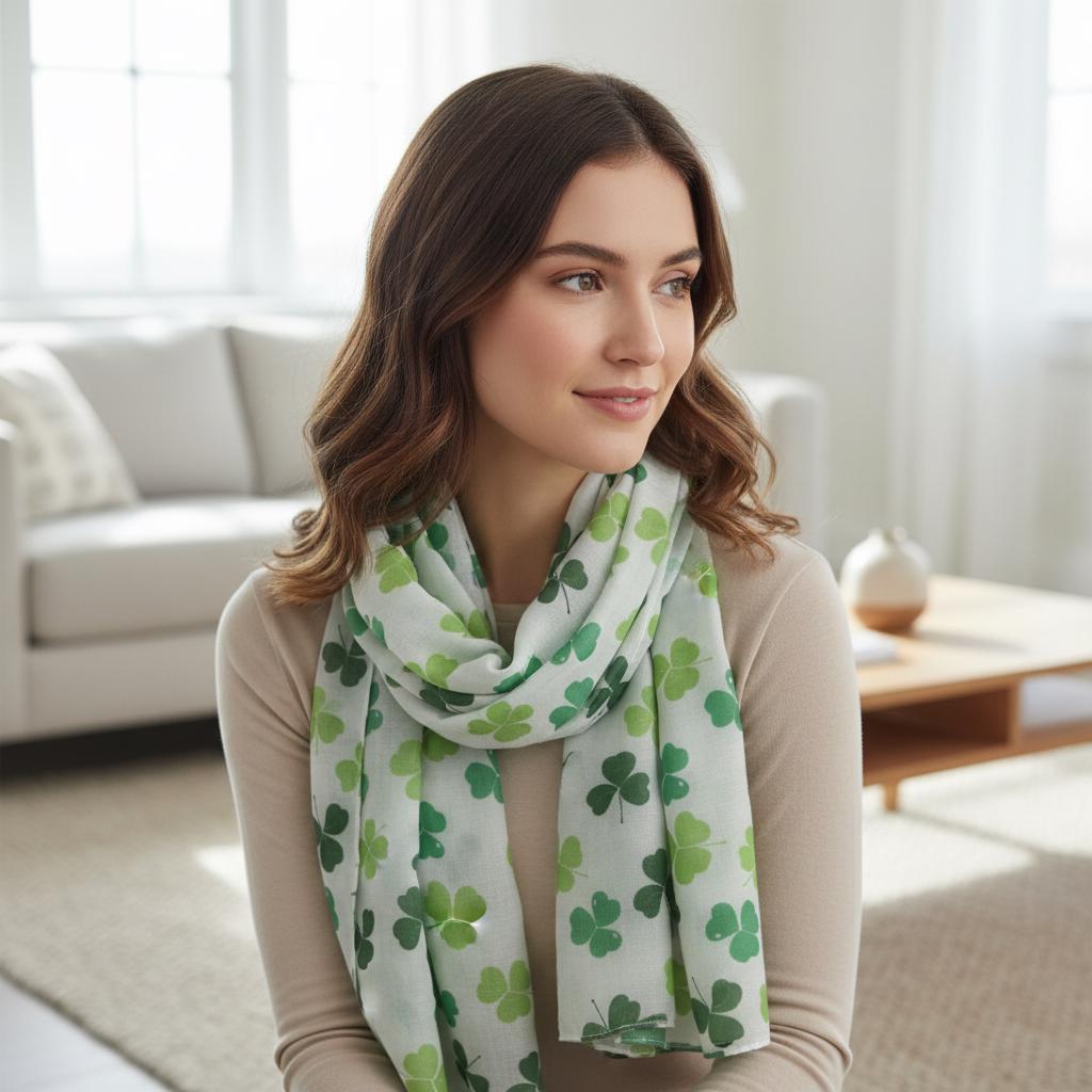 Shamrock Scarf St Patricks Day Four Leaf Clover Print