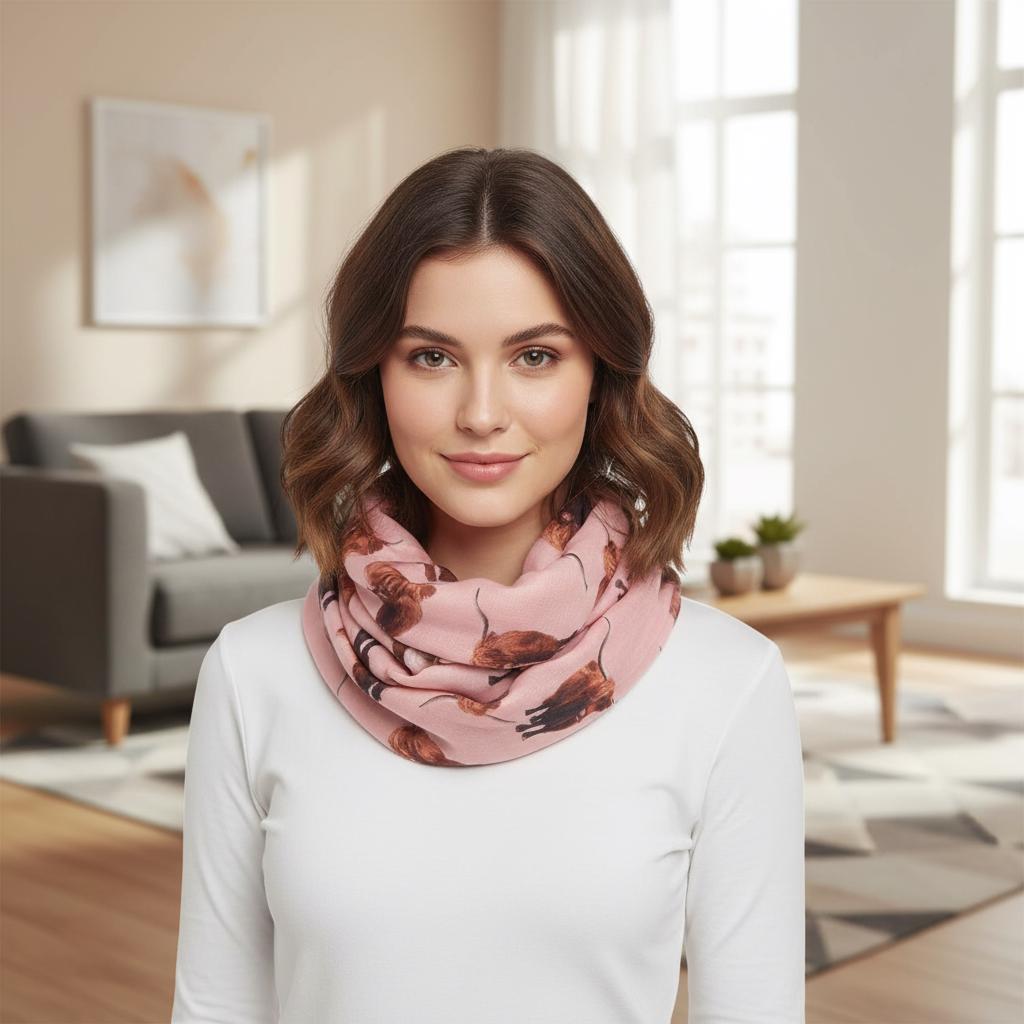 Scottish Highland Cow Printed Snood with Horns Print infinity Scarves Comes with a gift bag