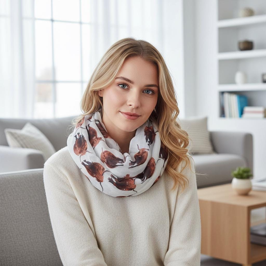 Scottish Highland Cow Printed Snood with Horns Print infinity Scarves Comes with a gift bag