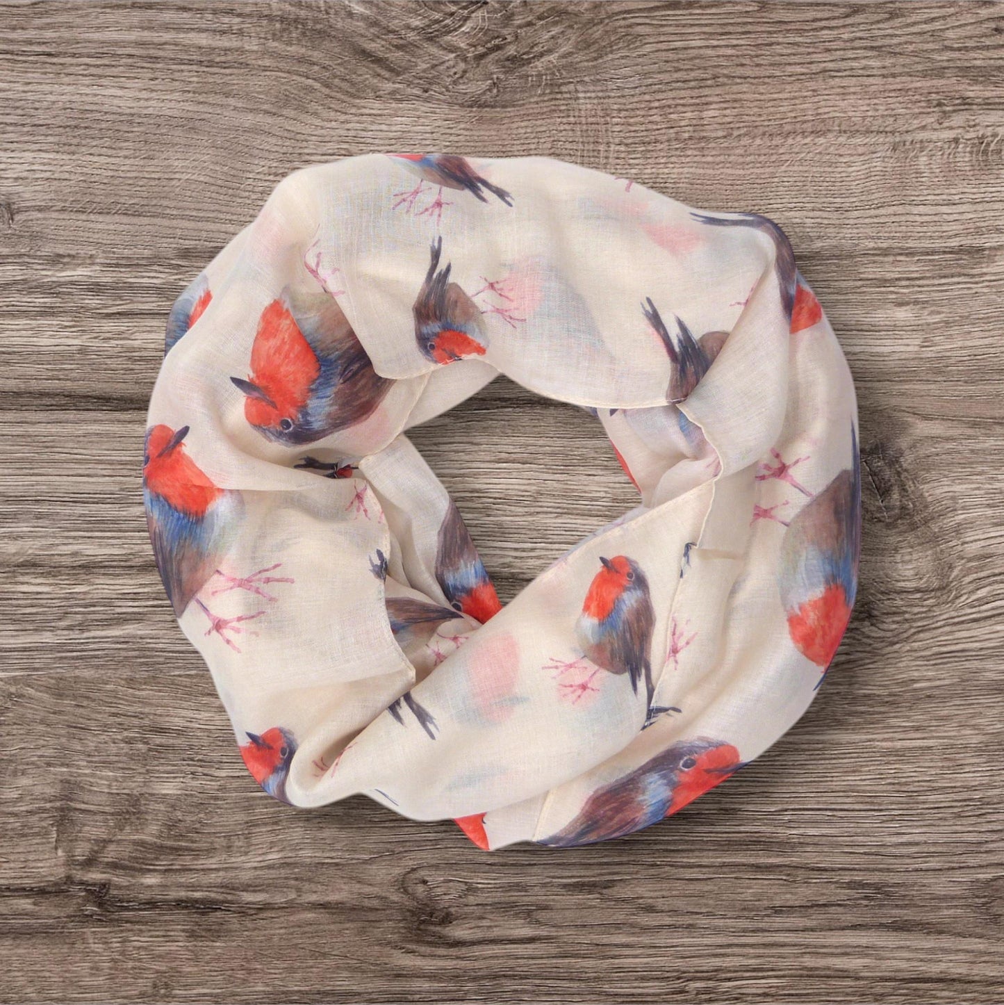 Watercolour Robin Bird Print Snood Infinity Scarf Come With a Gift bag