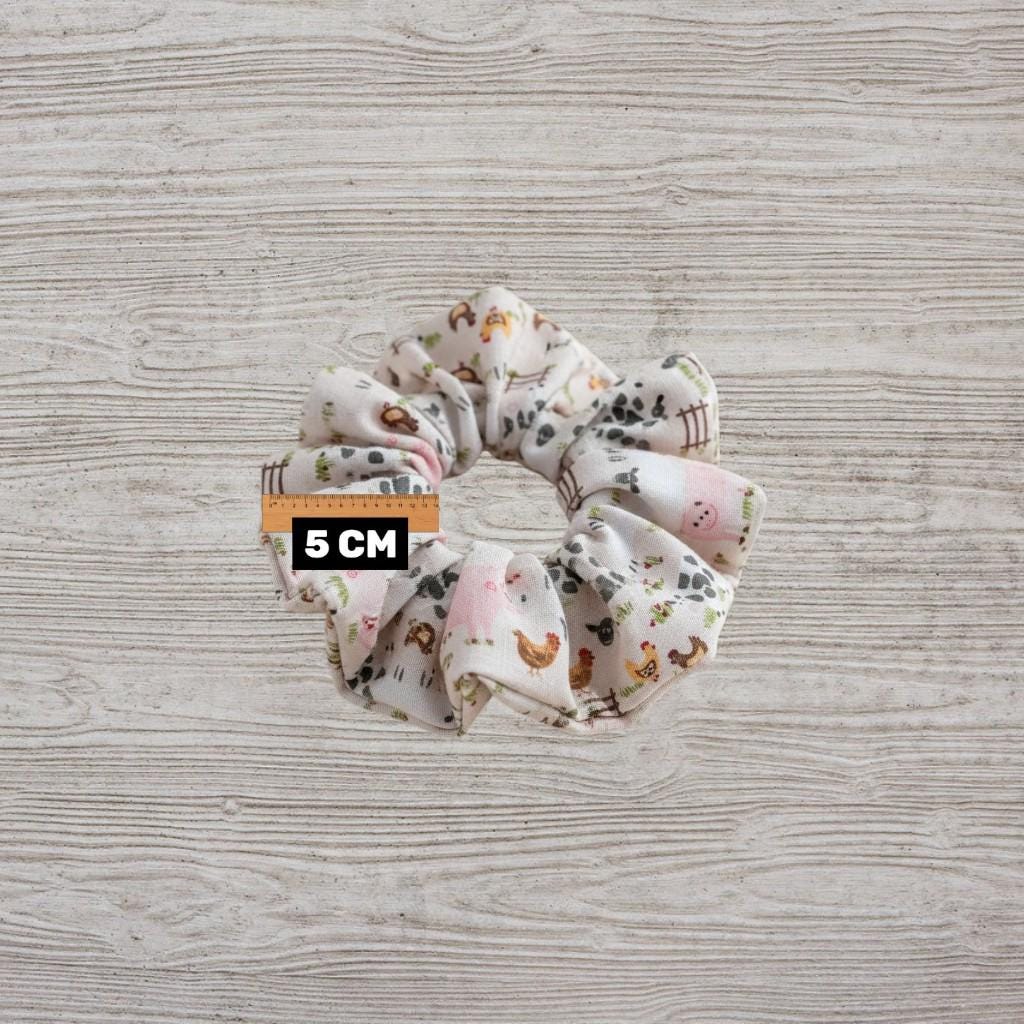 Handmade Farm Pig Sheep Chicken Pattern Scrunchie | Scrunchie Hair Tie | Cotton Polyester Hairband | Animal Pattern Scrunchies