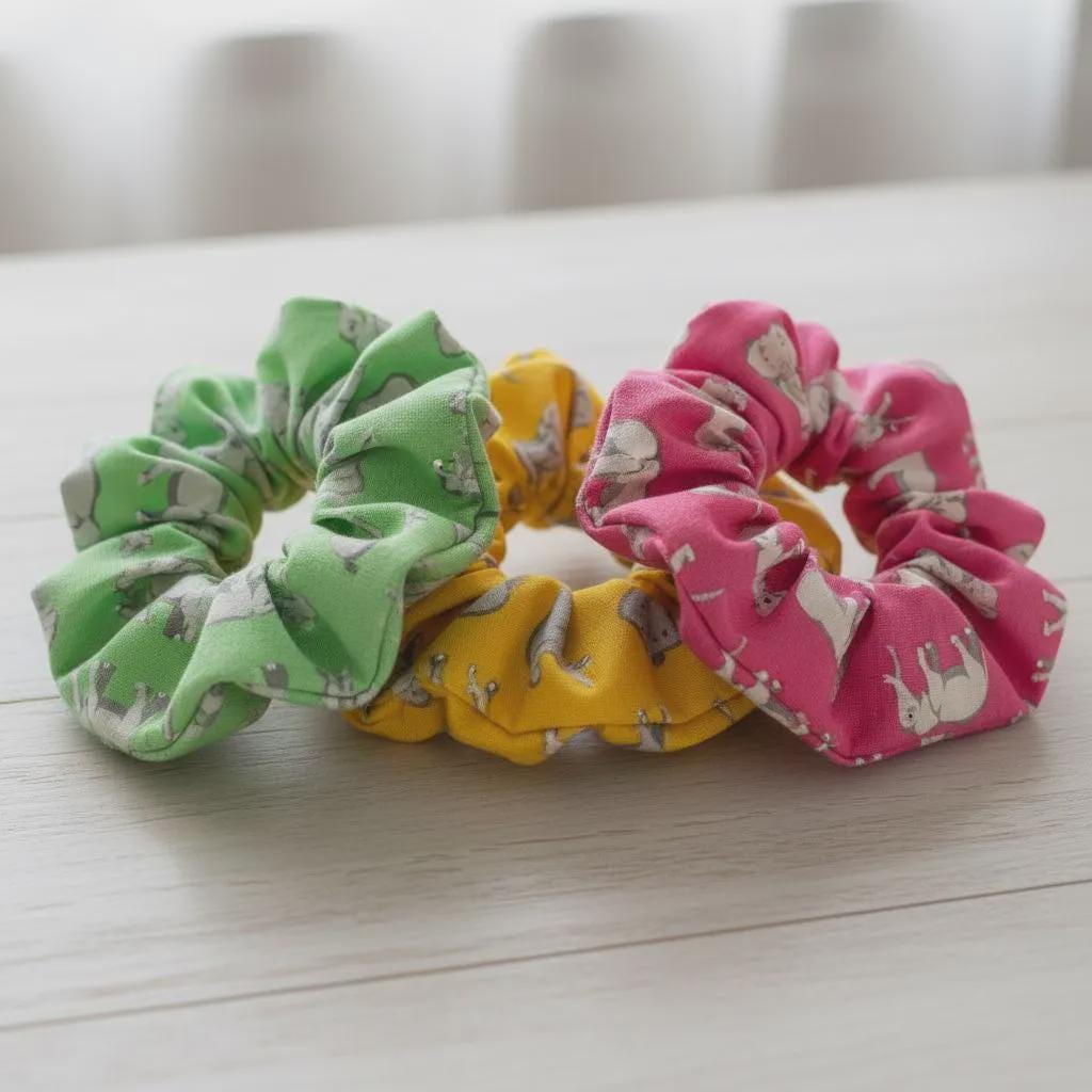 Handmade Farm Pig Sheep Chicken Pattern Scrunchie | Scrunchie Hair Tie | Cotton Polyester Hairband | Animal Pattern Scrunchies