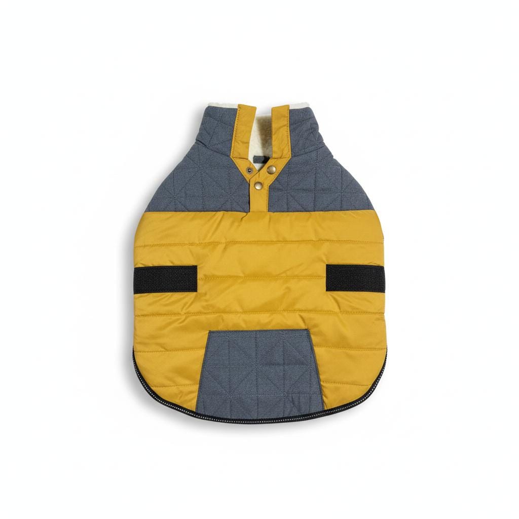 Quilted Fleece-Lined Dog Jacket with Press-Stud Collar and Velcro Fastening