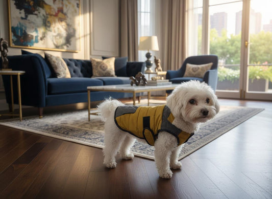Quilted Fleece-Lined Dog Jacket with Press-Stud Collar and Velcro Fastening