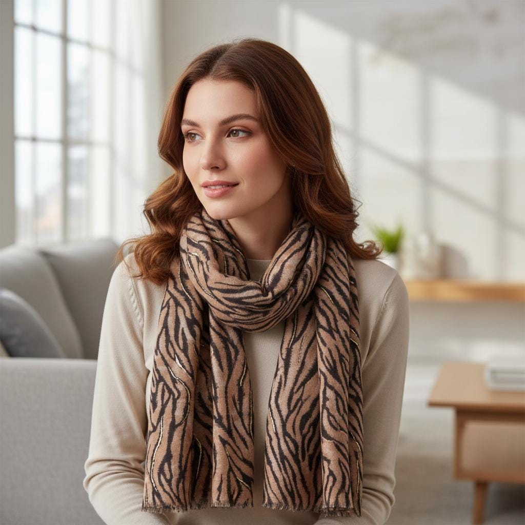 Lightweight Rose Gold outline Zebra Strip Print Soft Scarf Comes with a gift bag