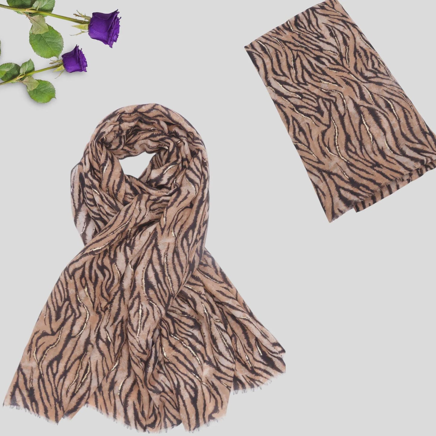 Lightweight Rose Gold outline Zebra Strip Print Soft Scarf Comes with a gift bag
