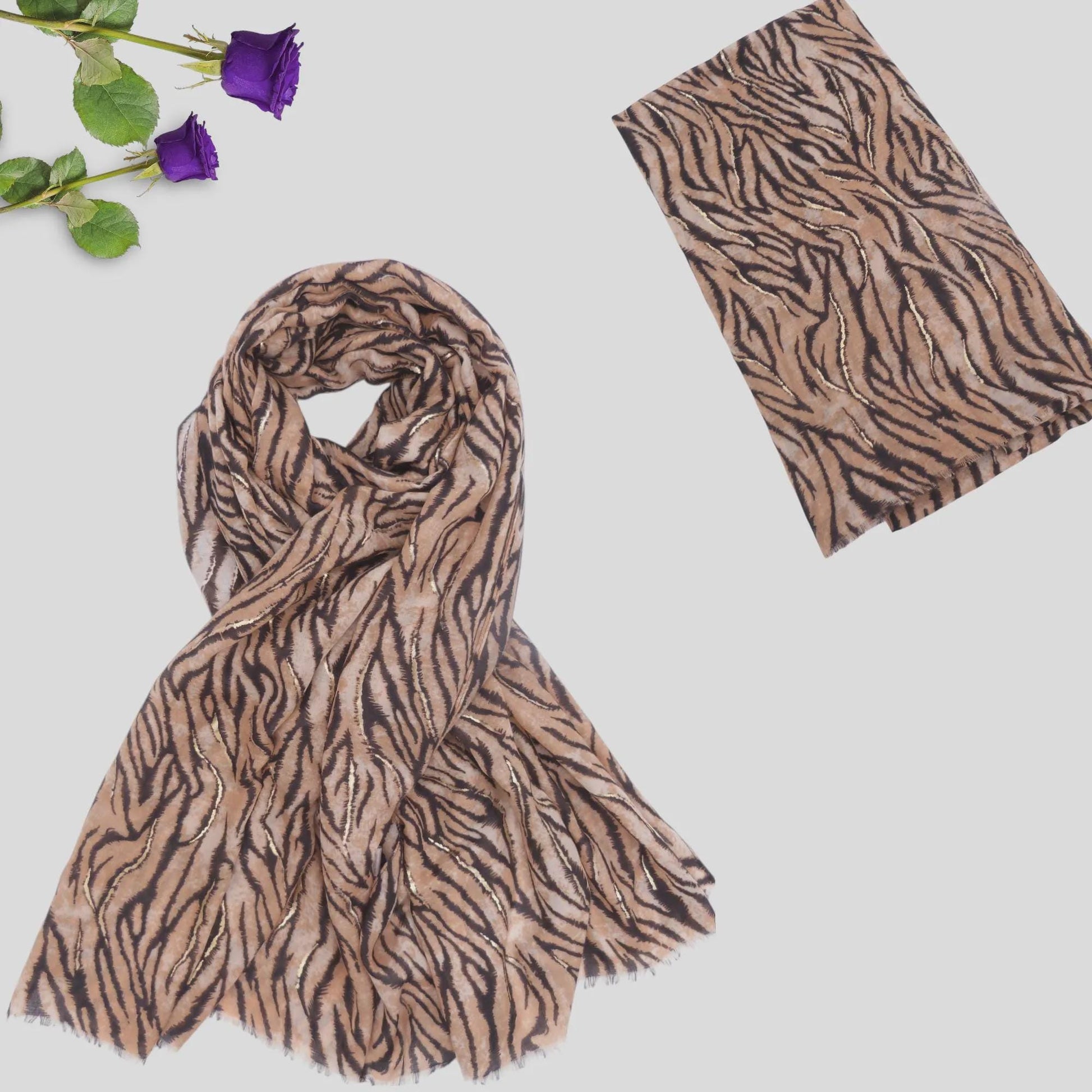 Lightweight Rose Gold outline Zebra Strip Print Soft Scarf Comes with a gift bag