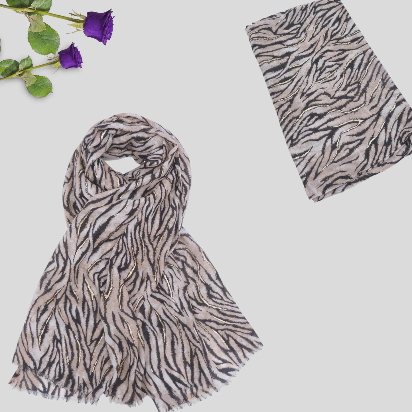 Lightweight Rose Gold outline Zebra Strip Print Soft Scarf Comes with a gift bag