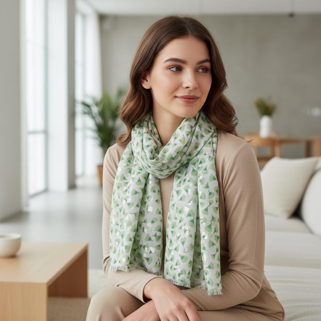 Lightweight Super soft Glitter Leaf Print Scarf Comes with a gift bag
