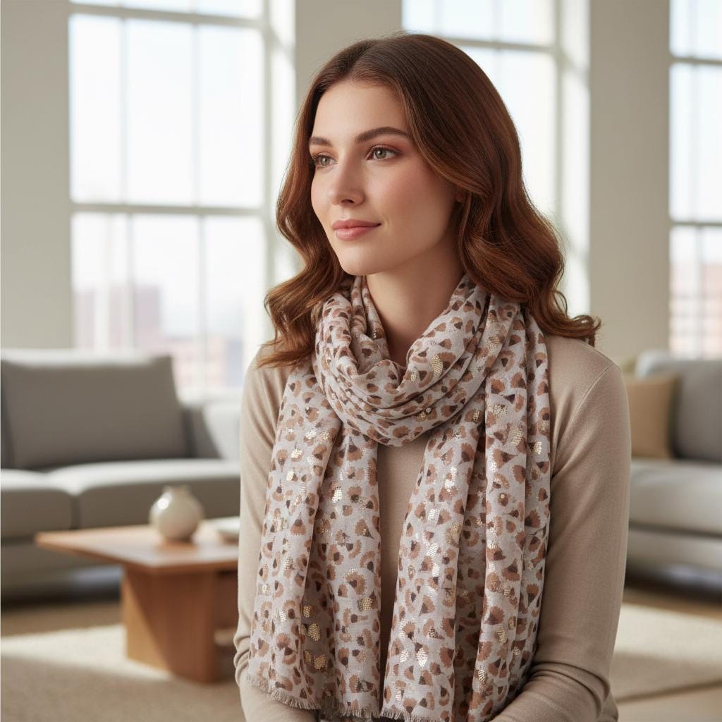 Lightweight Super soft Glitter Leaf Print Scarf Comes with a gift bag