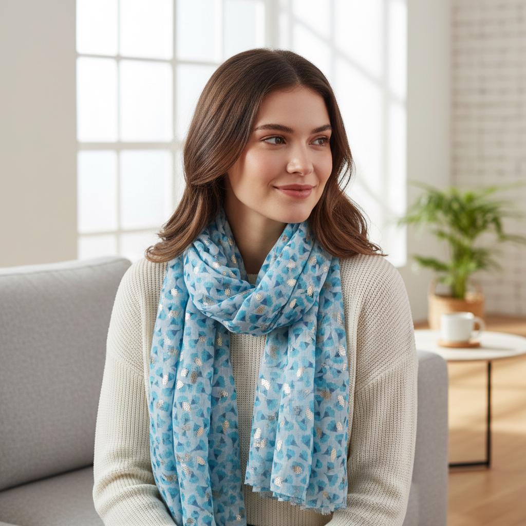 Lightweight Super soft Glitter Leaf Print Scarf Comes with a gift bag