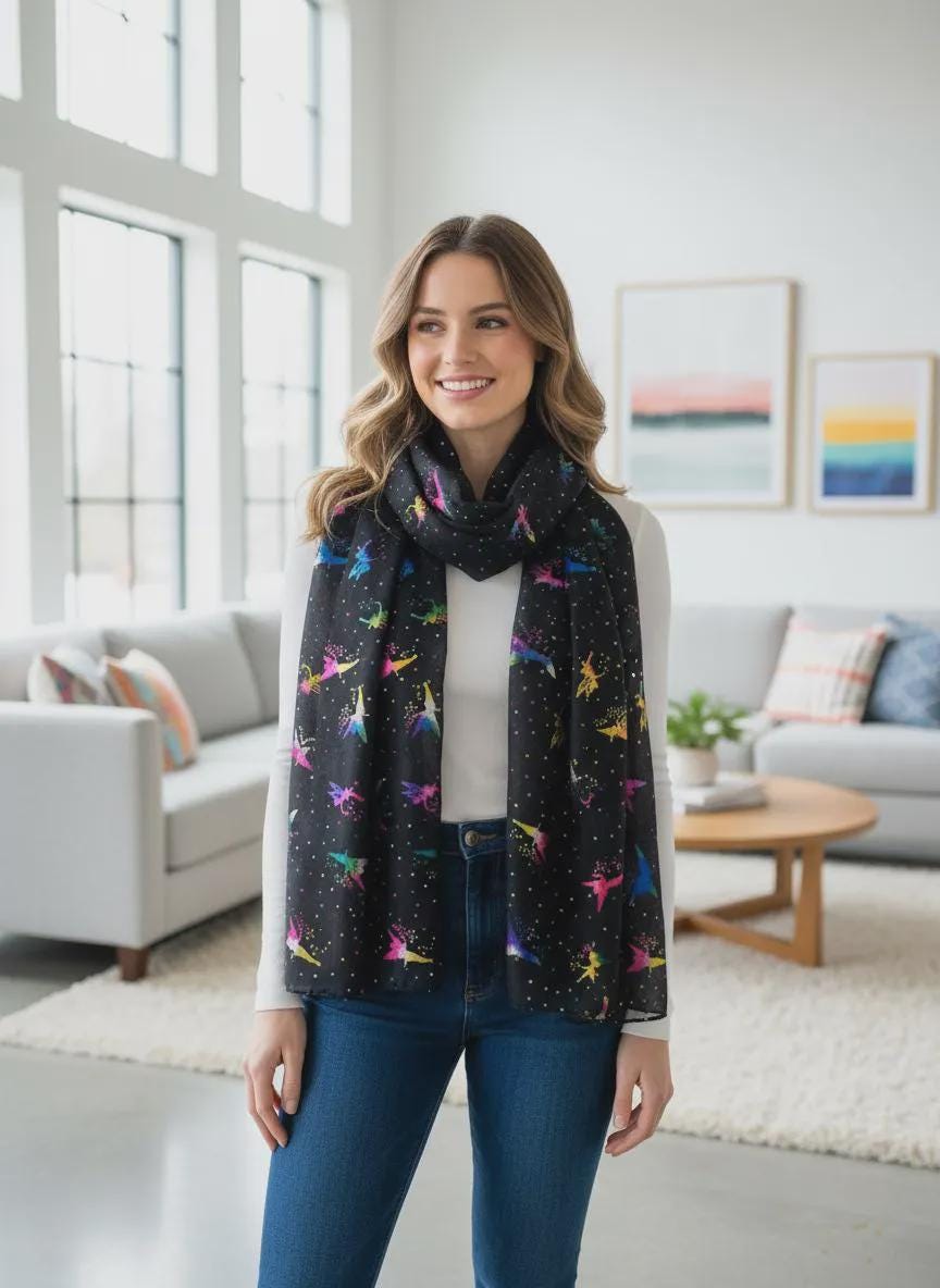 Lightweight Glitter Rose Gold Tone Foil Print Fairy Scarf Comes with a gift bag