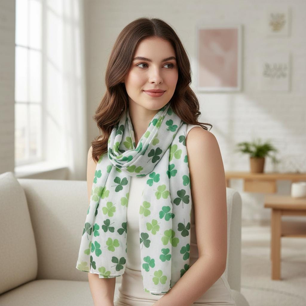 Shamrock Scarf St Patricks Day Four Leaf Clover Print
