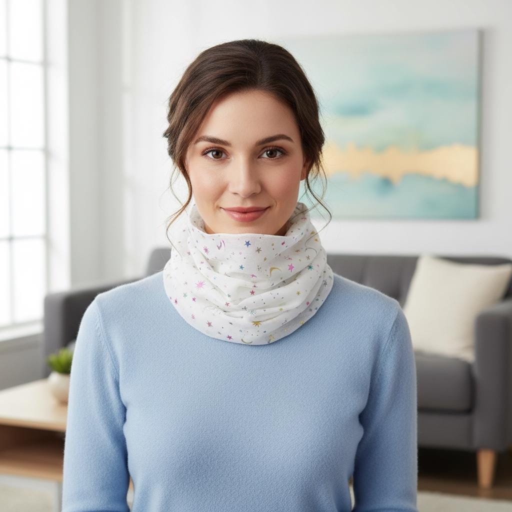 Rainbow Glitter Moon Star Print Snood Ladies Celebrity Style Infinity Scarf Wrap Comes with a gift bag