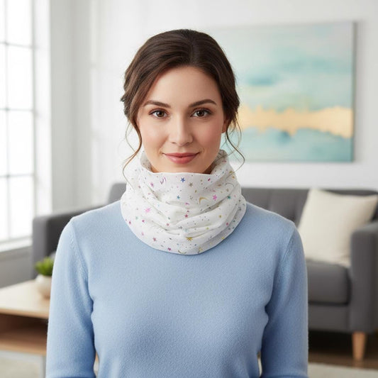 Rainbow Glitter Moon Star Print Snood Ladies Celebrity Style Infinity Scarf Wrap Comes with a gift bag