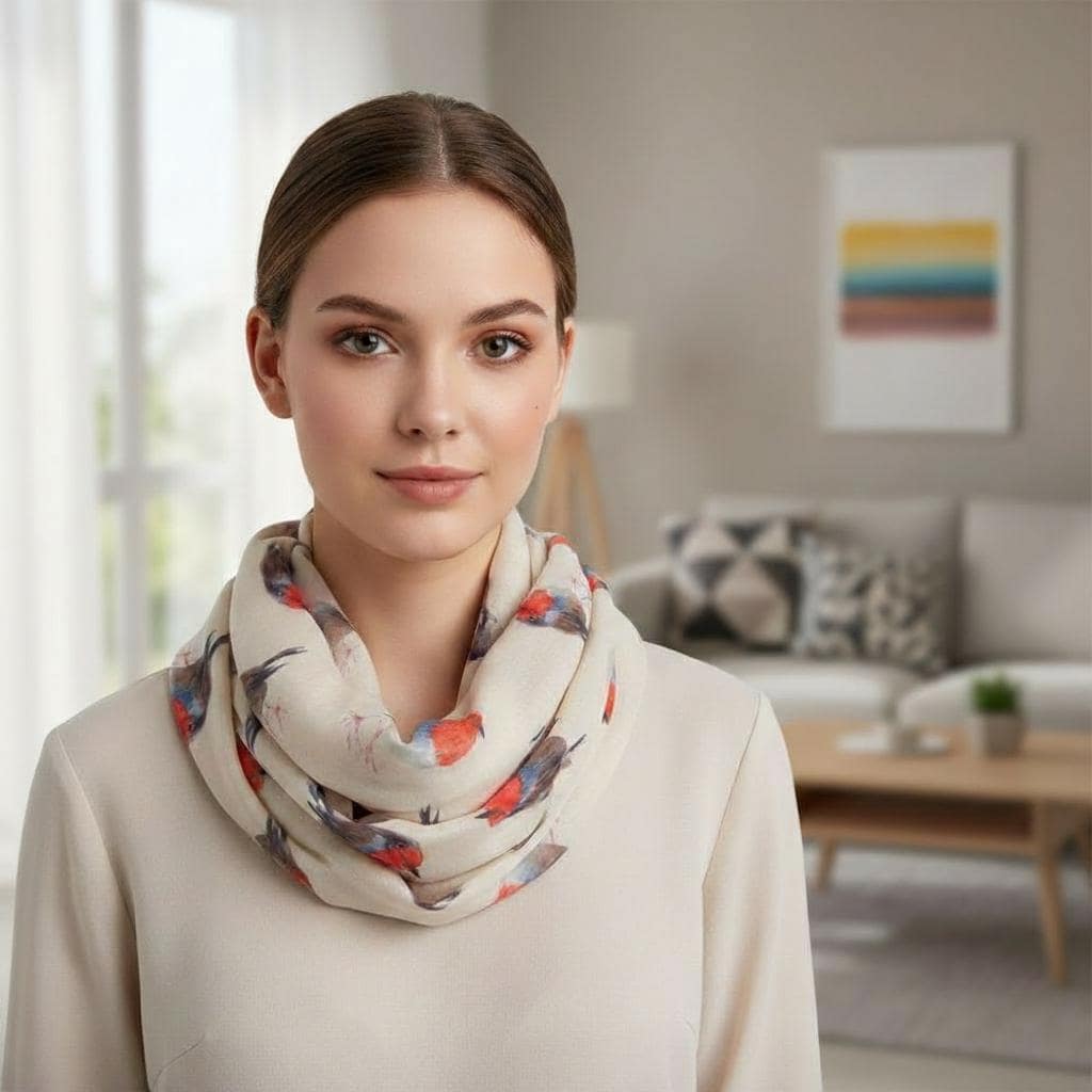 Watercolour Robin Bird Print Snood Infinity Scarf Come With a Gift bag