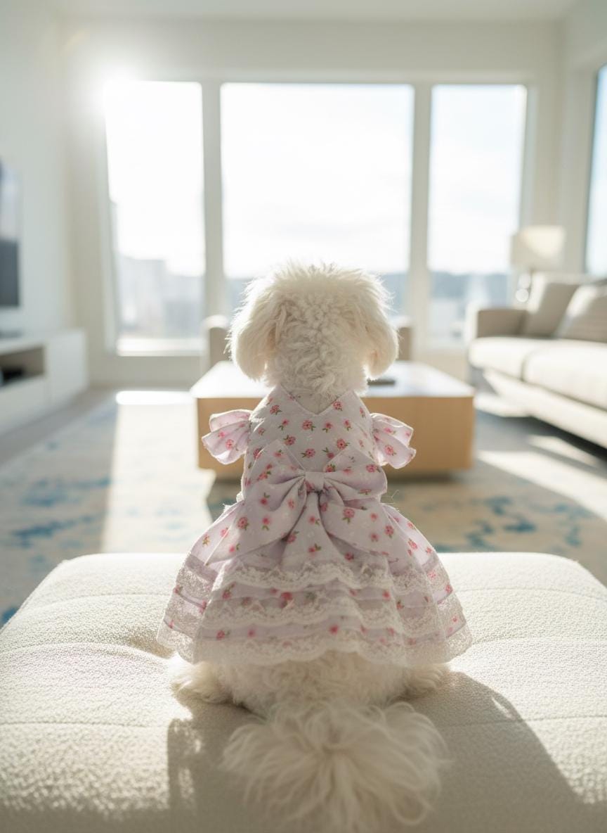 Floral Ruffle Dog Dress with Lace Layers and Bow For Fur Friend