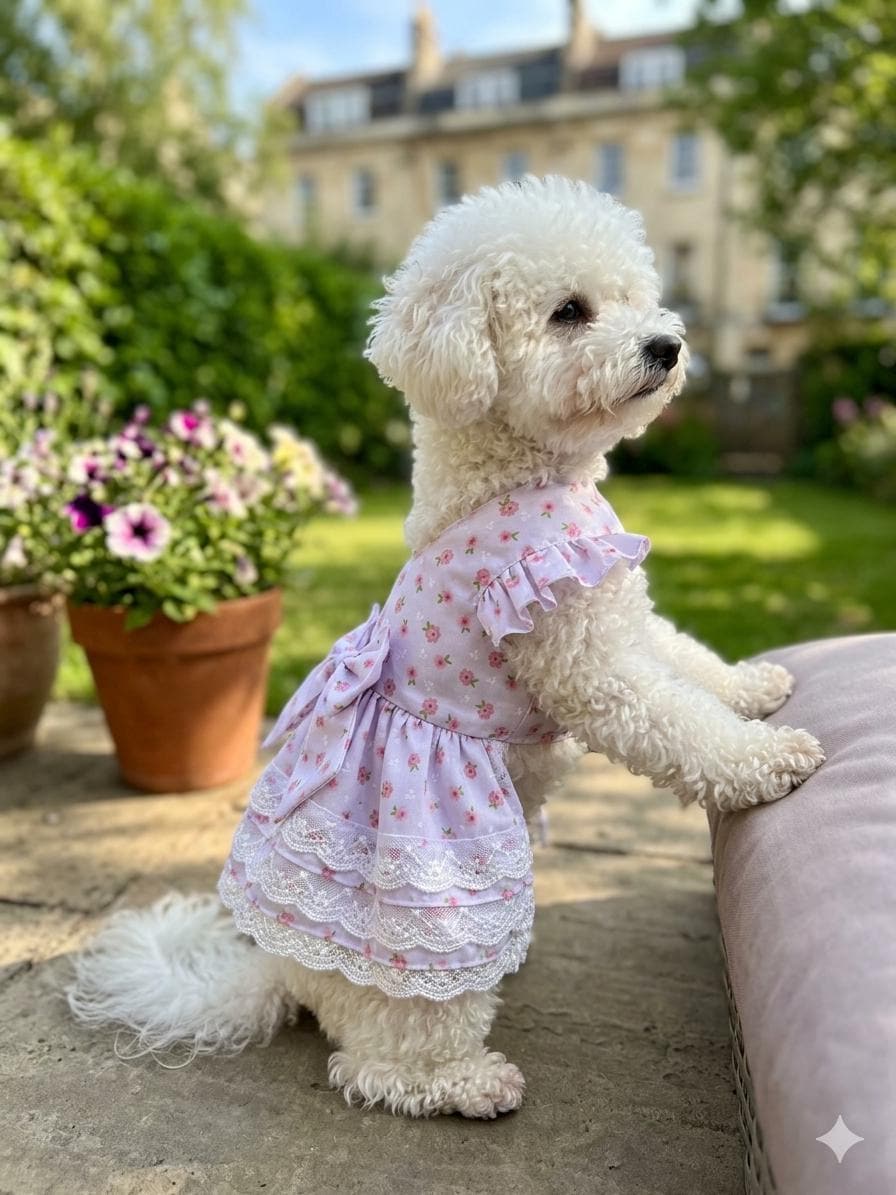 Floral Ruffle Dog Dress with Lace Layers and Bow For Fur Friend
