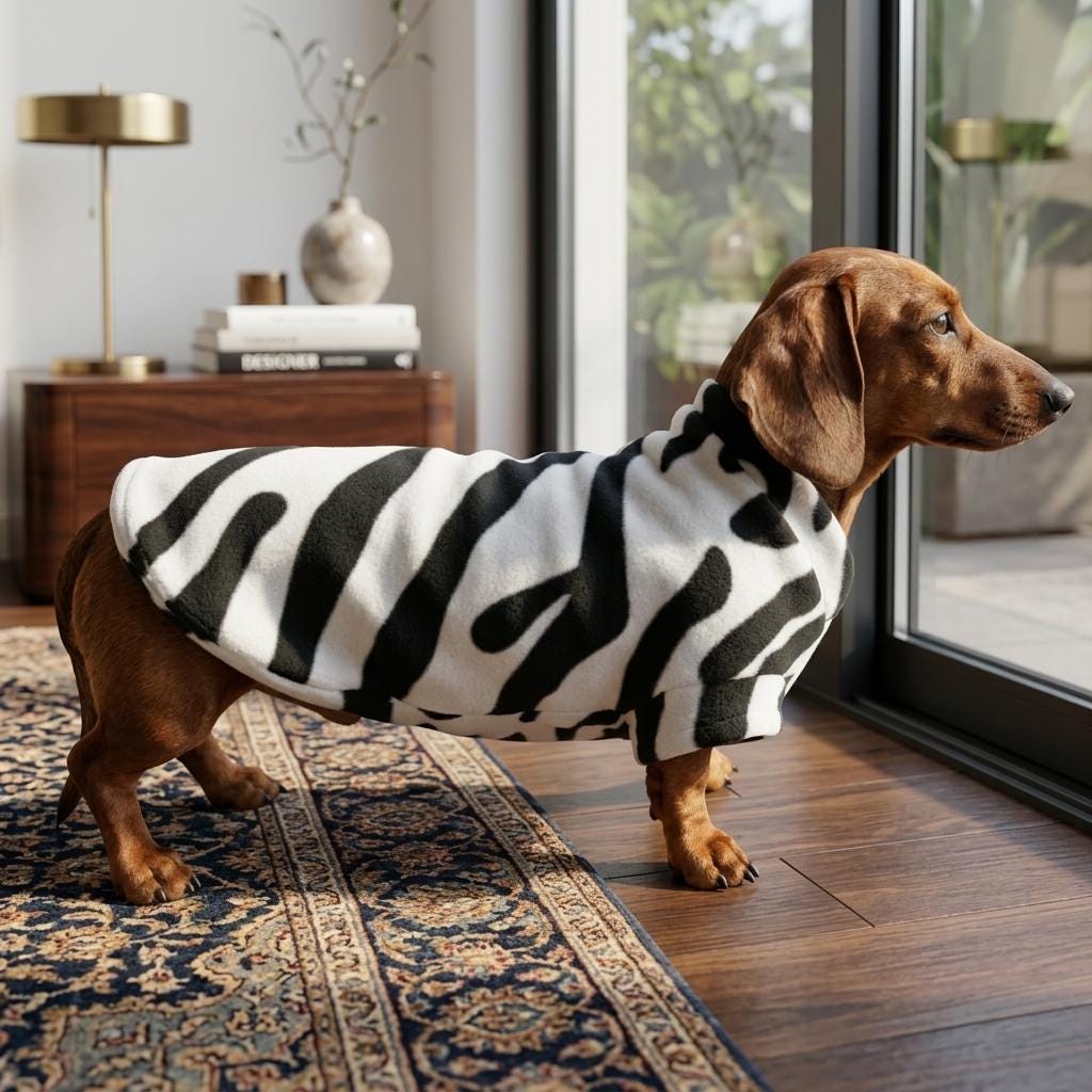 Zebra Print Fleece for Dachshund, Custom Sausage Dog Sweater, Handmade Winter Coat for Small Breed (XXS-2XL )