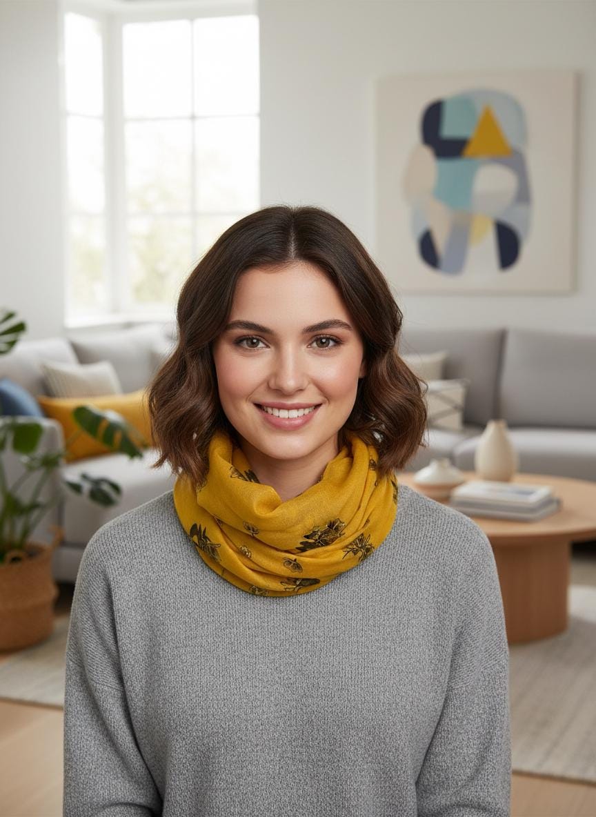 Floral Print Snood Infinity Scarf, Botanical Circle Scarf with Metallic Gold Foil Detail, Soft Spring Autumn Winter Snood, Gift for Her