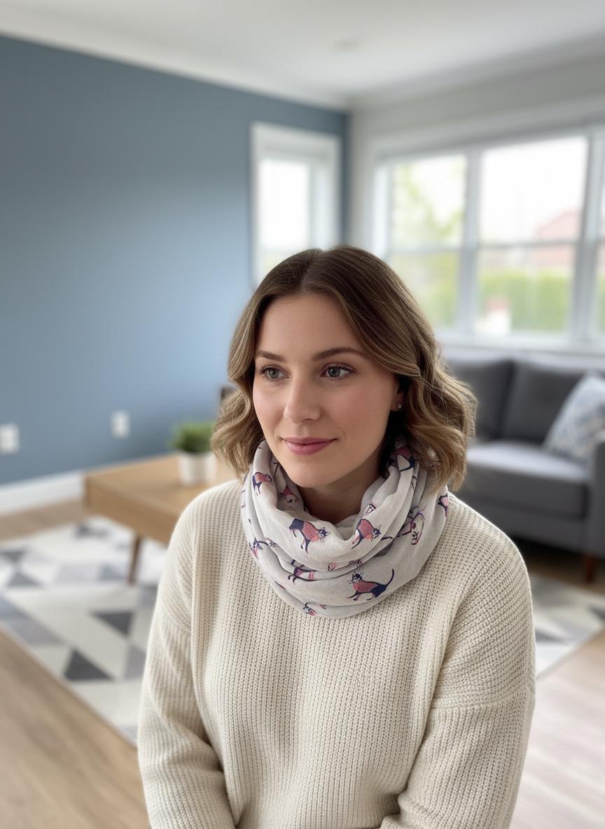 Cat Print Snood Infinity Scarf Illustrated Cat Circle Scarf | Lightweight Wrap | Gift for Her