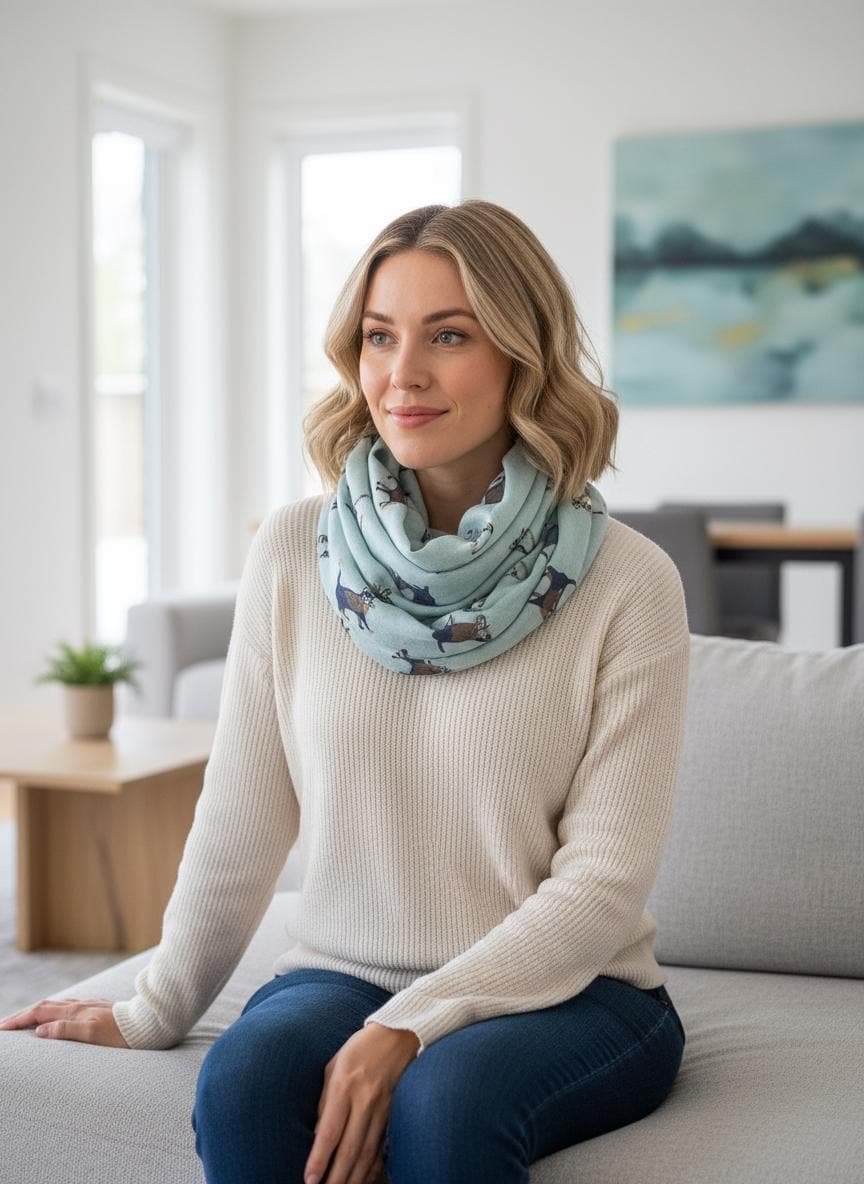 Cat Print Snood Infinity Scarf Illustrated Cat Circle Scarf | Lightweight Wrap | Gift for Her