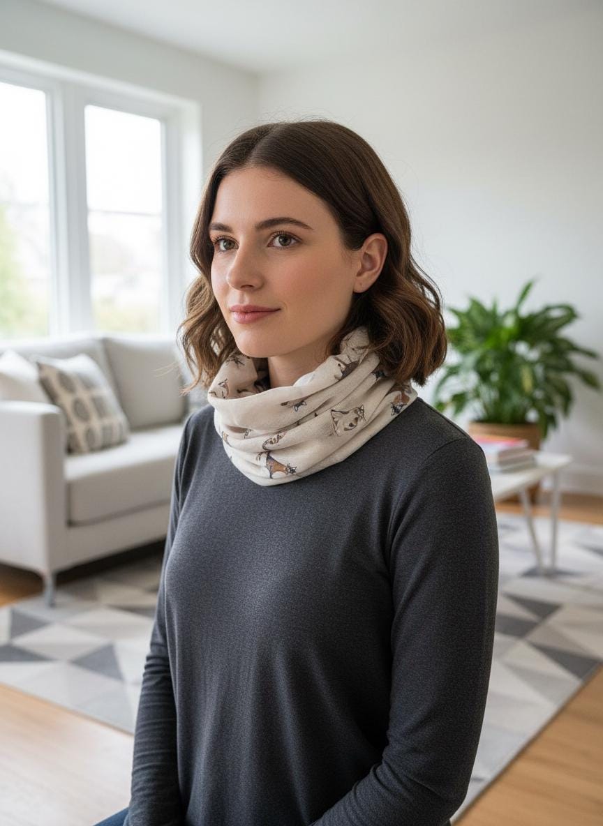 Cat Print Snood Infinity Scarf Illustrated Cat Circle Scarf | Lightweight Wrap | Gift for Her