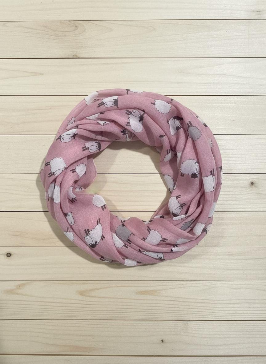 Sheep Print Infinity Scarf | Lightweight Snood | Available in Multiple Colours | Farm Animal Scarf | Sheep Lover Gift