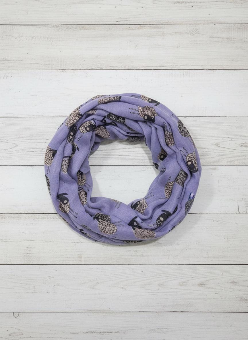 Sheep Print Infinity Scarf | Lightweight Snood | Available in Multiple Colours | Farm Animal Scarf | Sheep Lover Gift