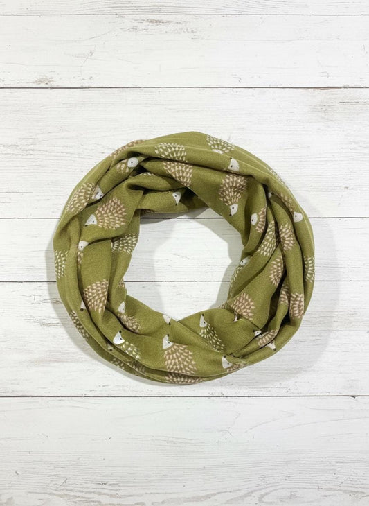 Hedgehog Print Infinity Scarf | Polyester Snood | Available in Multiple Colours | Woodland Animal Scarf | Hedgehog Lover Gift