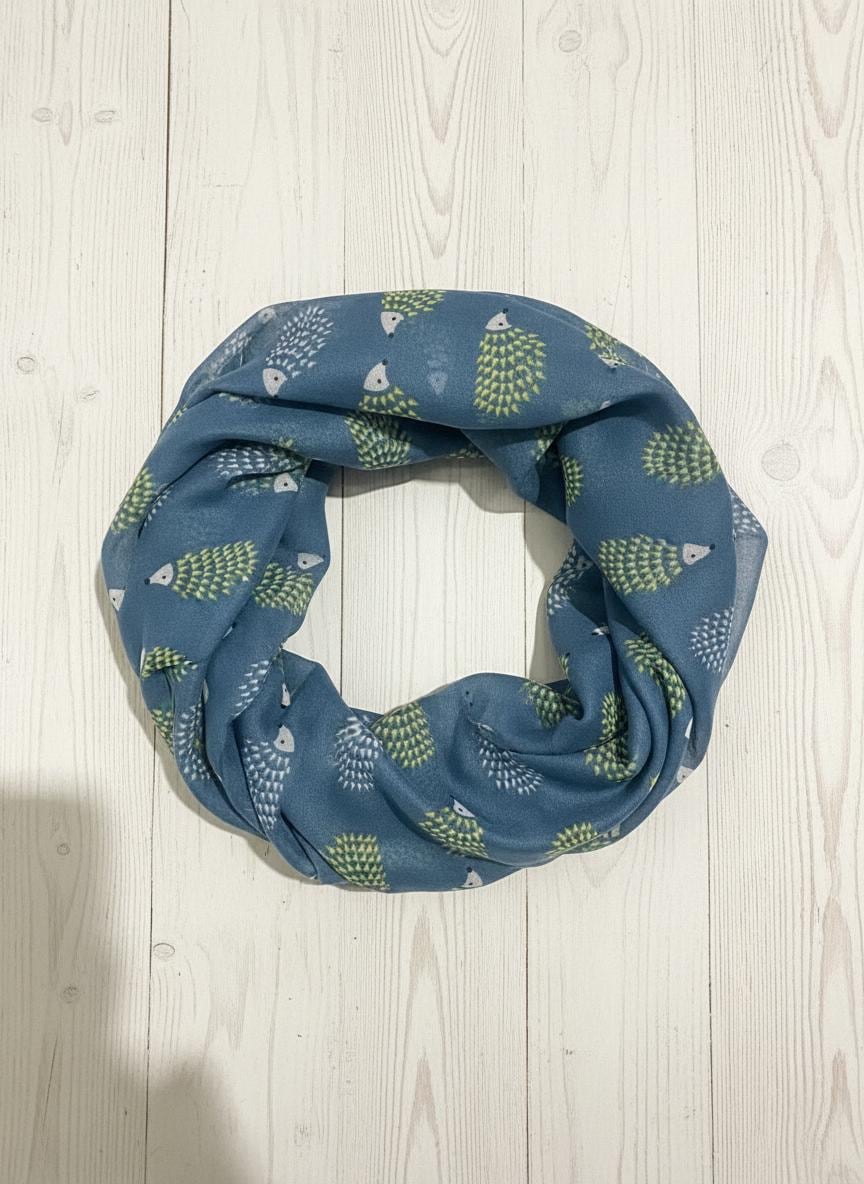 Hedgehog Print Infinity Scarf | Polyester Snood | Available in Multiple Colours | Woodland Animal Scarf | Hedgehog Lover Gift