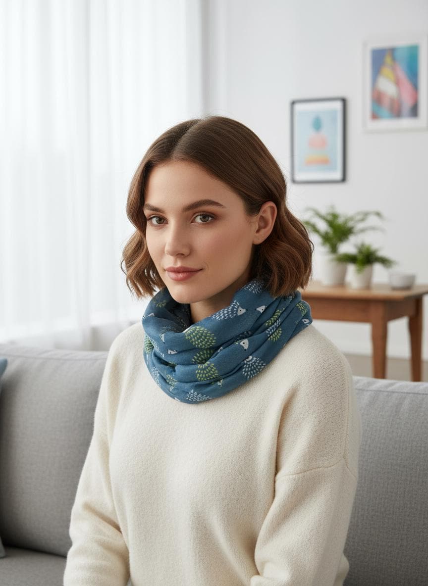 Hedgehog Print Infinity Scarf | Polyester Snood | Available in Multiple Colours | Woodland Animal Scarf | Hedgehog Lover Gift