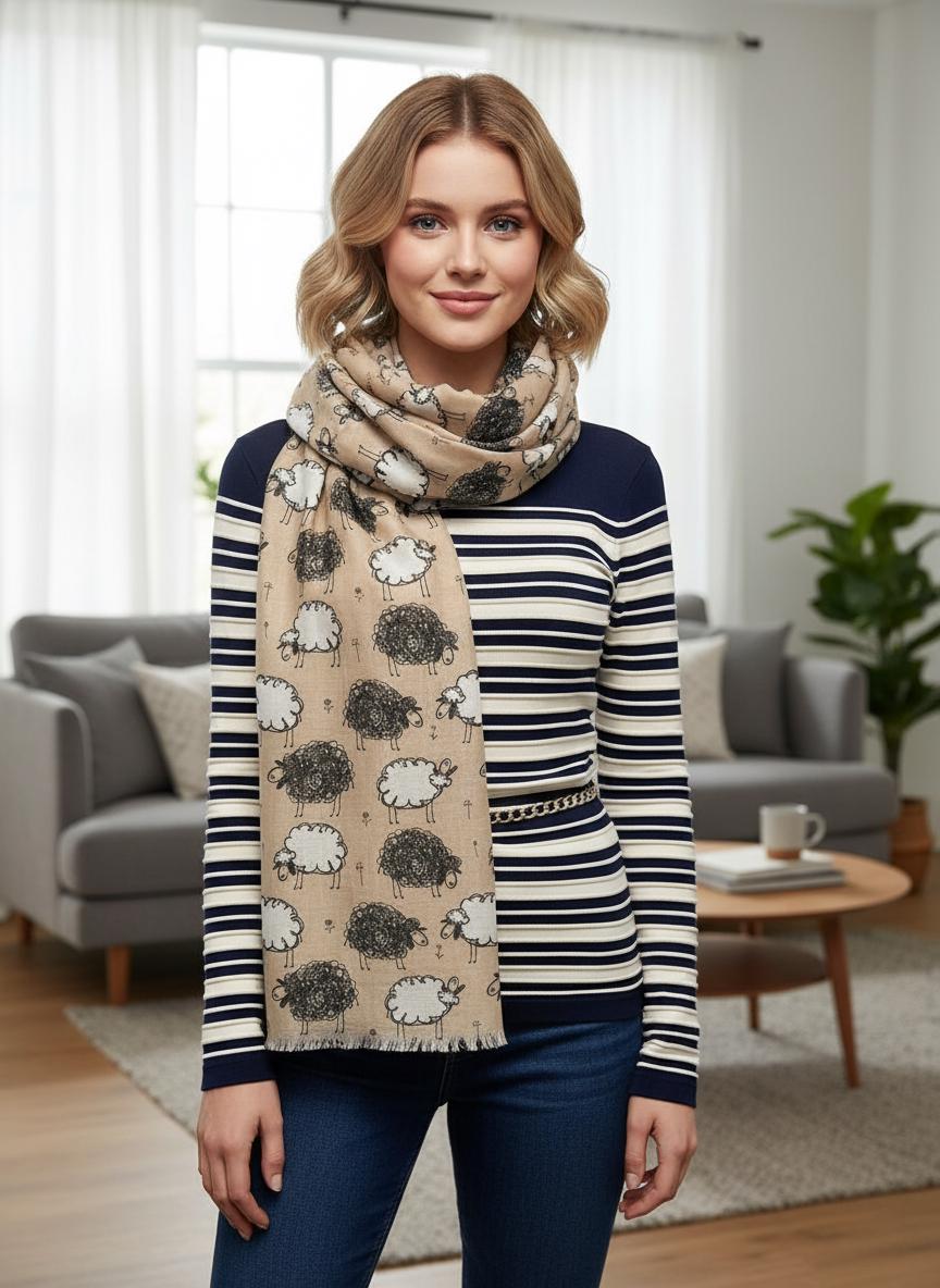 Lightweight Sheep Print Scarf For Sheep Lovers Comes with a gift bag