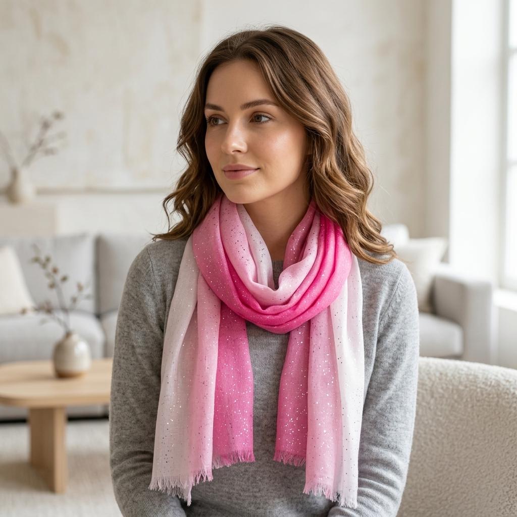 Glitter Two Tone Gradual Colour Fade Print Scarf For Women Comes with a gift bag