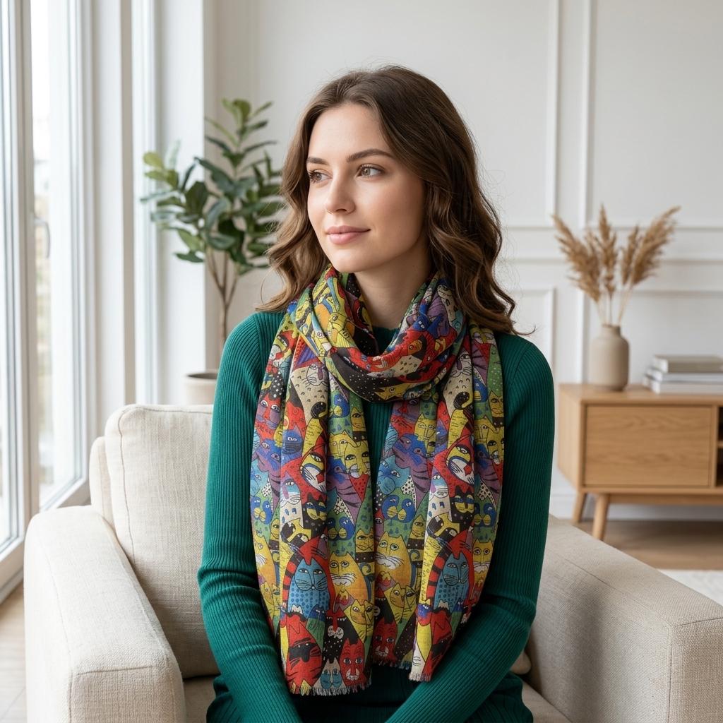 Cat Print Scarf All Seasons Scarves Shawl Comes with a gift bag