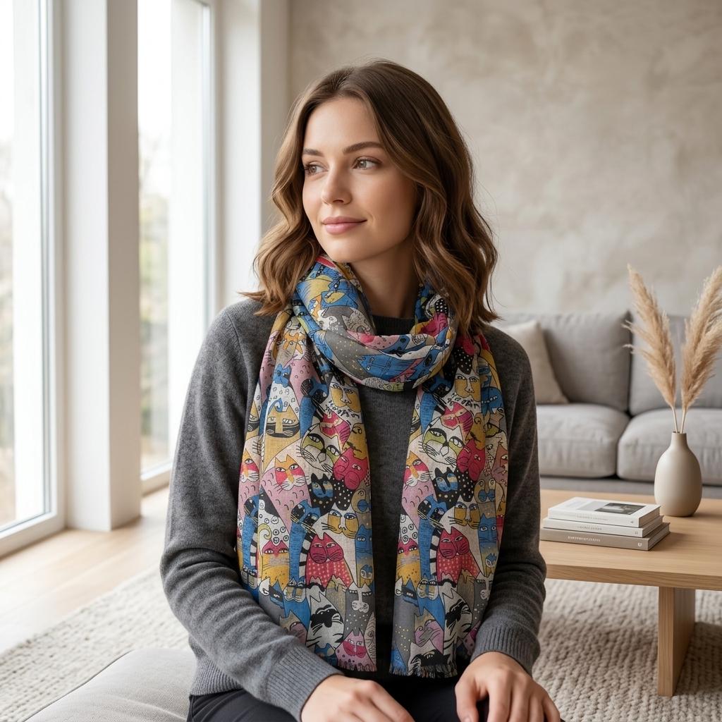 Cat Print Scarf All Seasons Scarves Shawl Comes with a gift bag